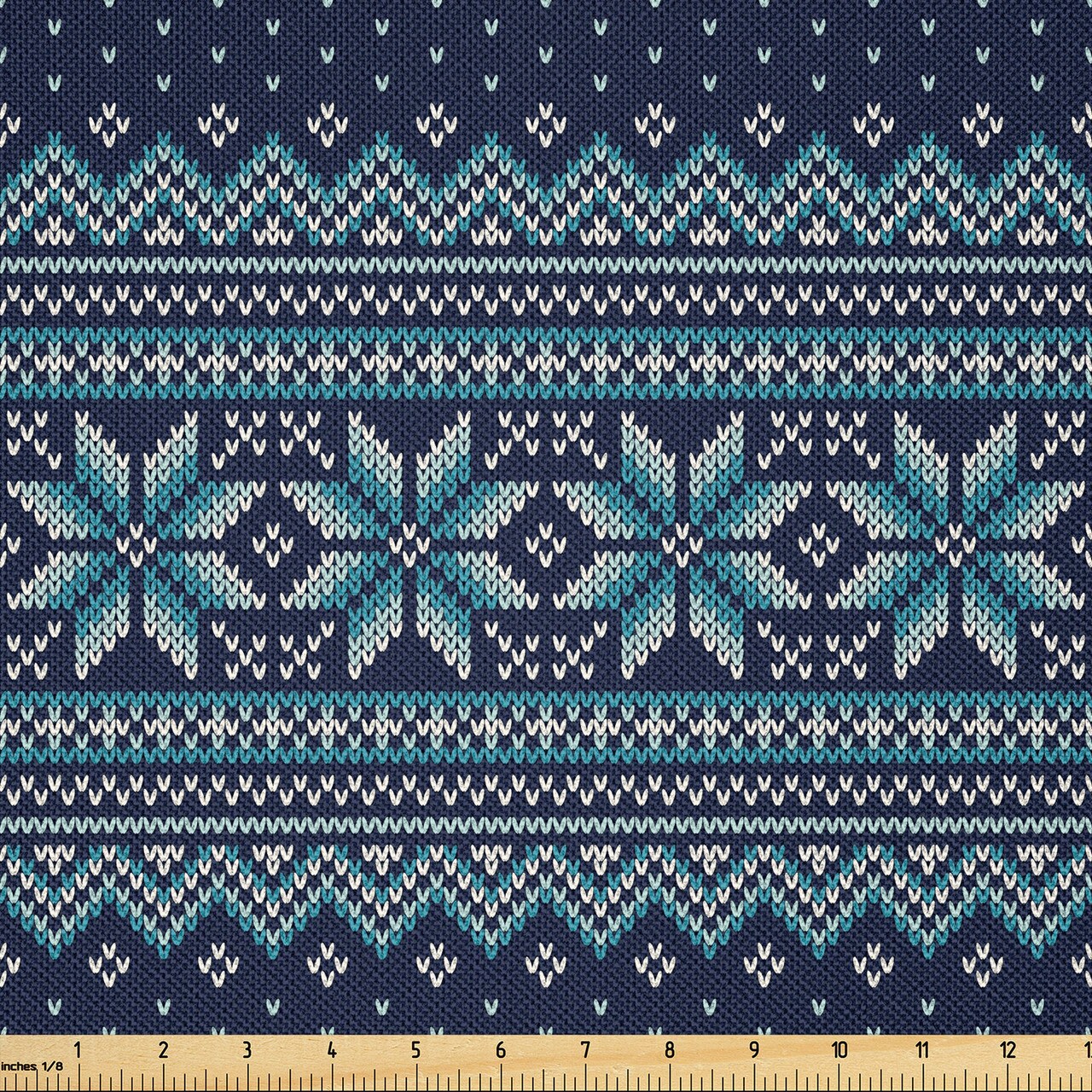 Ambesonne Nordic Fabric by The Yard, Simplistic Pattern with Chevron Herringbone Abstract Snowflake Print, Decorative Satin Fabric for Home Textiles and Crafts, 5 Yards, Turquoise Blue